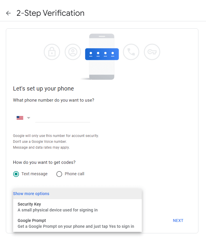 2-step Verification Options in Google Account