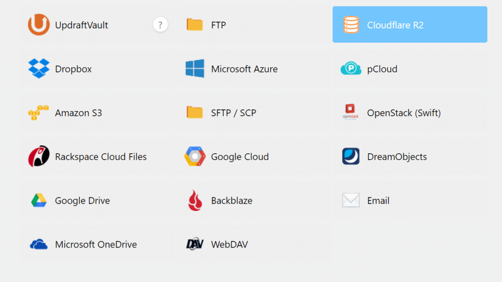 Cloudflare R2 as a Backup destination in UpdraftPlus backup plugin