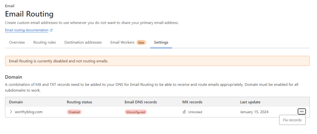 fixing cloudflare MX records